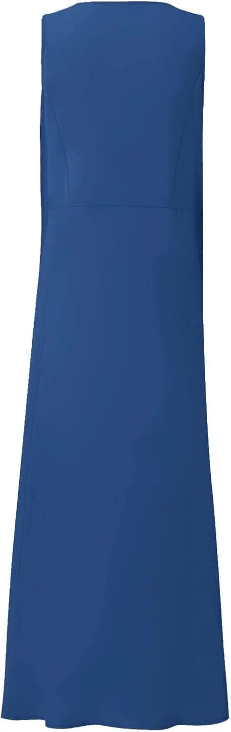 HXHYQKP Dress for Women 2024 Summer Tank Dress Sleeveless Loose Scoop Neck Long Flowy Beach Swing Sundress with Pocket