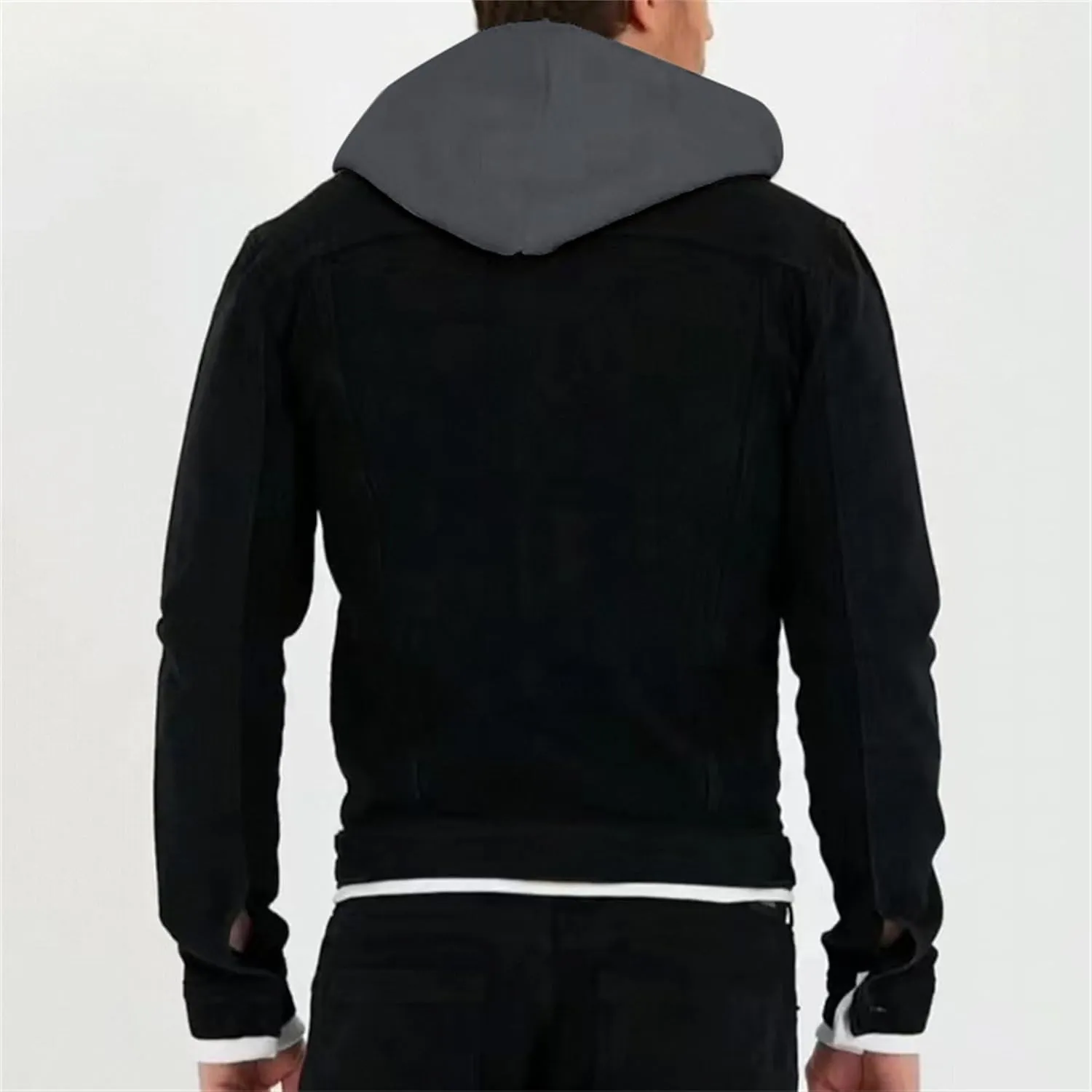 JEKE-DG Men's Hooded Solid Cargo Jean Jacket Fashion Button Up Denim Jacket Classic Casual Trucker Jacket Coat