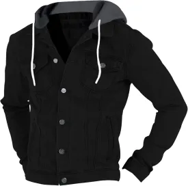 JEKE-DG Men's Hooded Solid Cargo Jean Jacket Fashion Button Up Denim Jacket Classic Casual Trucker Jacket Coat