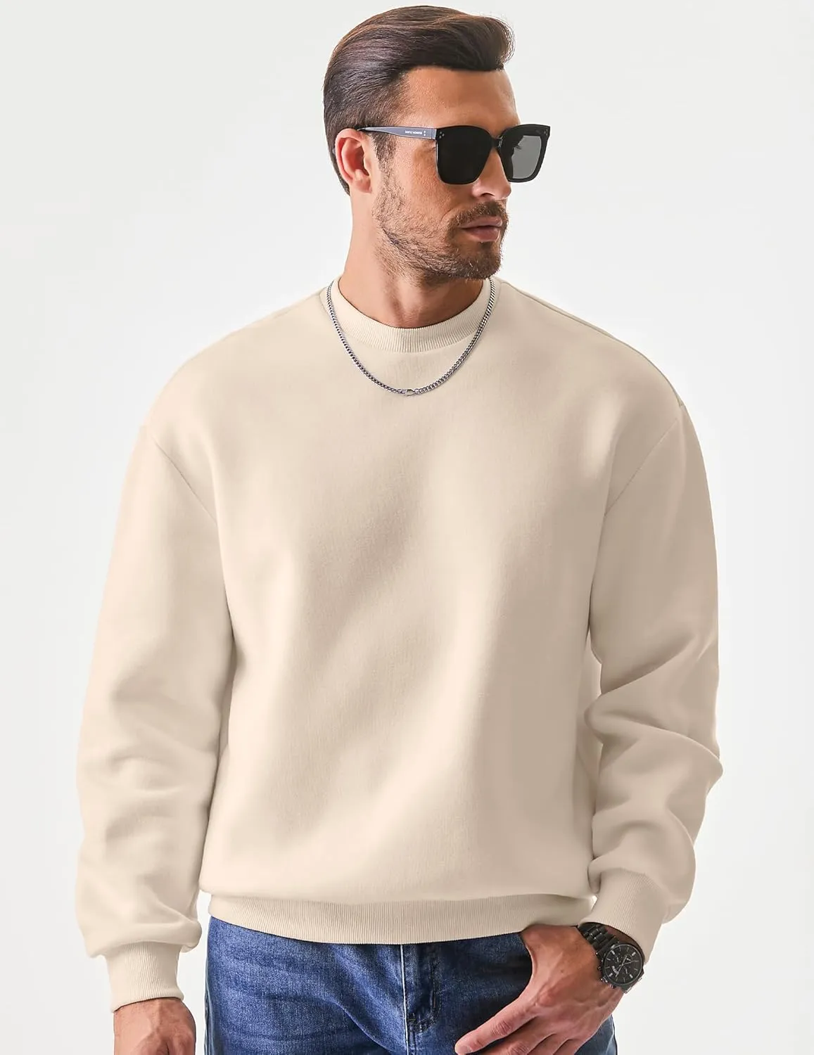JMIERR Men's Casual Long Sleeves Crewneck Sweatshirts Cotton Pullover Sweatshirt for Men