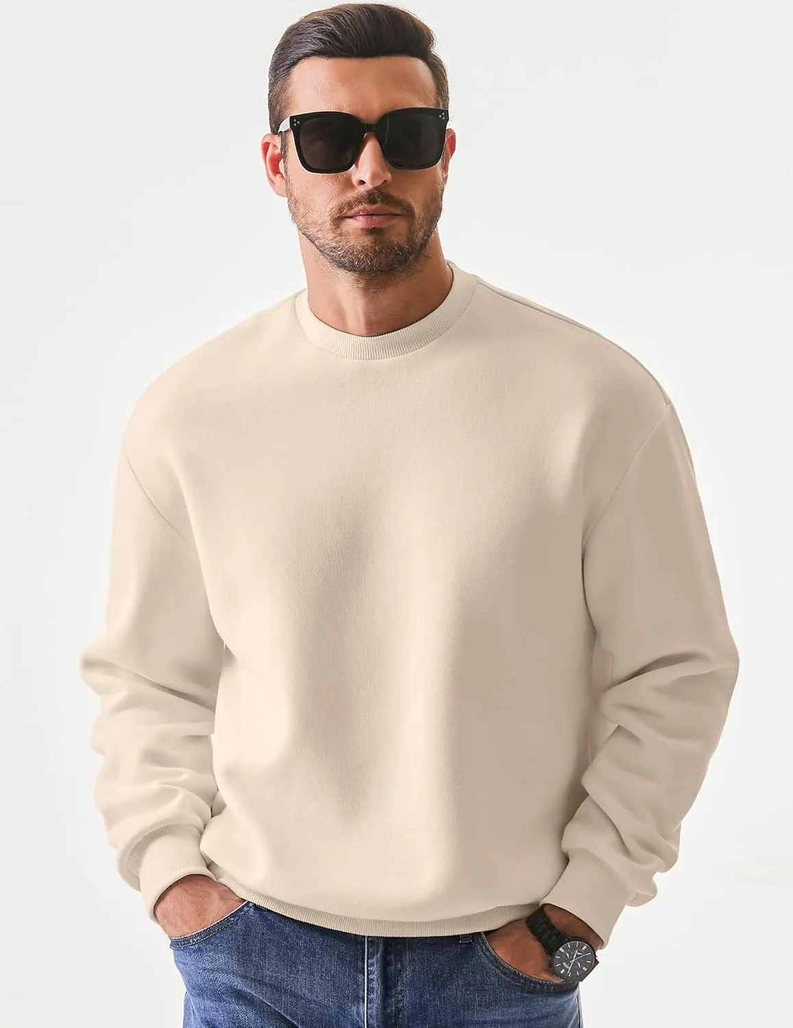 JMIERR Men's Casual Long Sleeves Crewneck Sweatshirts Cotton Pullover Sweatshirt for Men