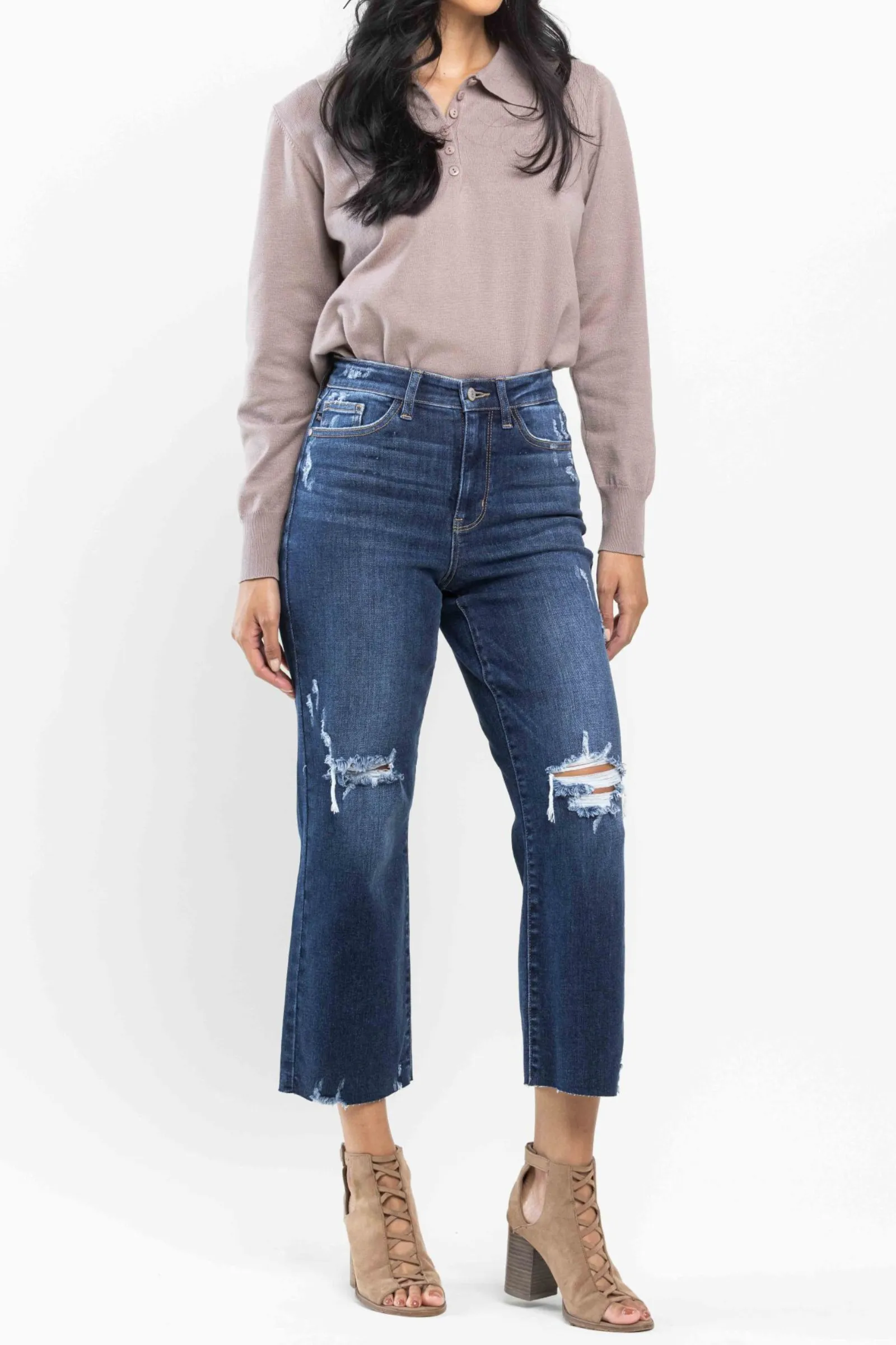 Judy Blue High Waist Destroy Crop Wide Leg