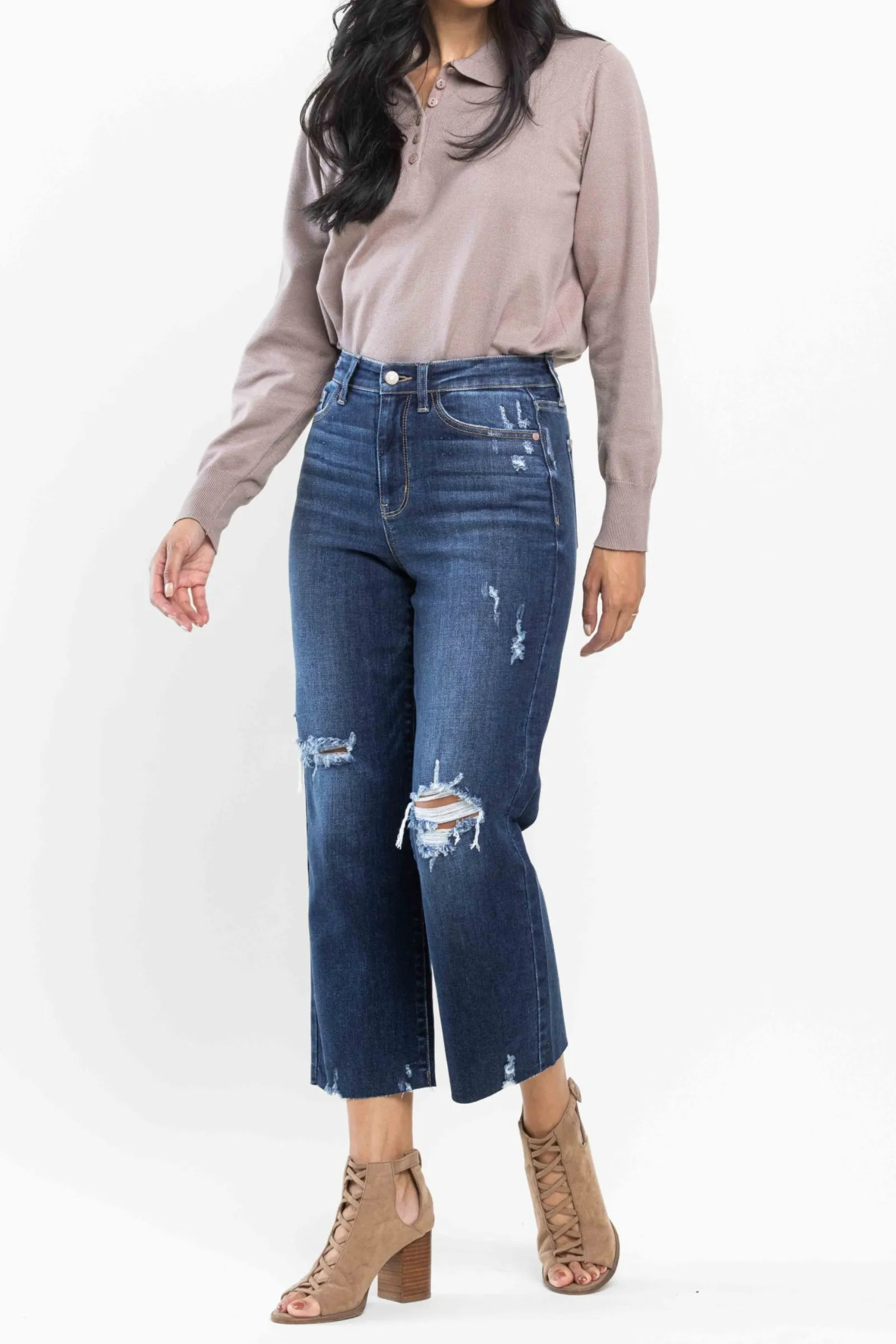 Judy Blue High Waist Destroy Crop Wide Leg