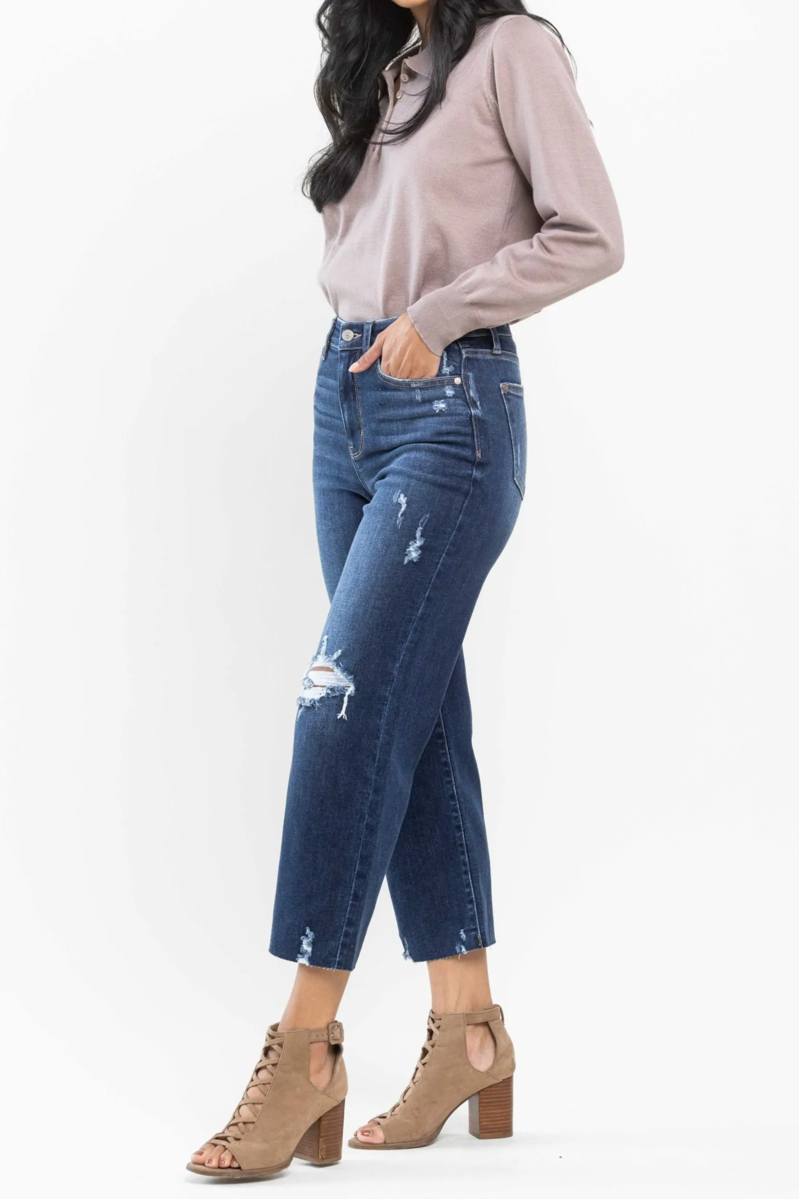 Judy Blue High Waist Destroy Crop Wide Leg