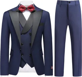 Lamgool Boys Tuxedo Suit 3 Piece Slim Fit Set with Blazer Jacket Vest Pant Kids Formal Outfit for Wedding Prom Size 6-20