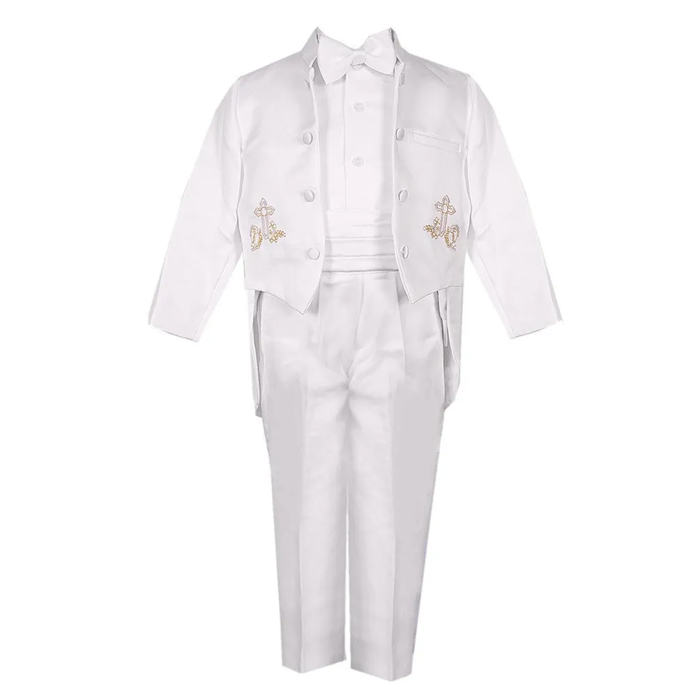 Little Boys 5 Pc Gold Embroidery Tailed Tuxedo 2-7