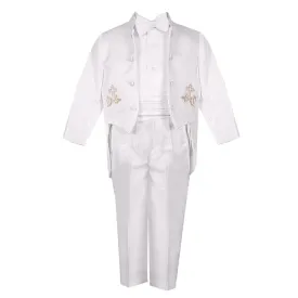Little Boys 5 Pc Gold Embroidery Tailed Tuxedo 2-7