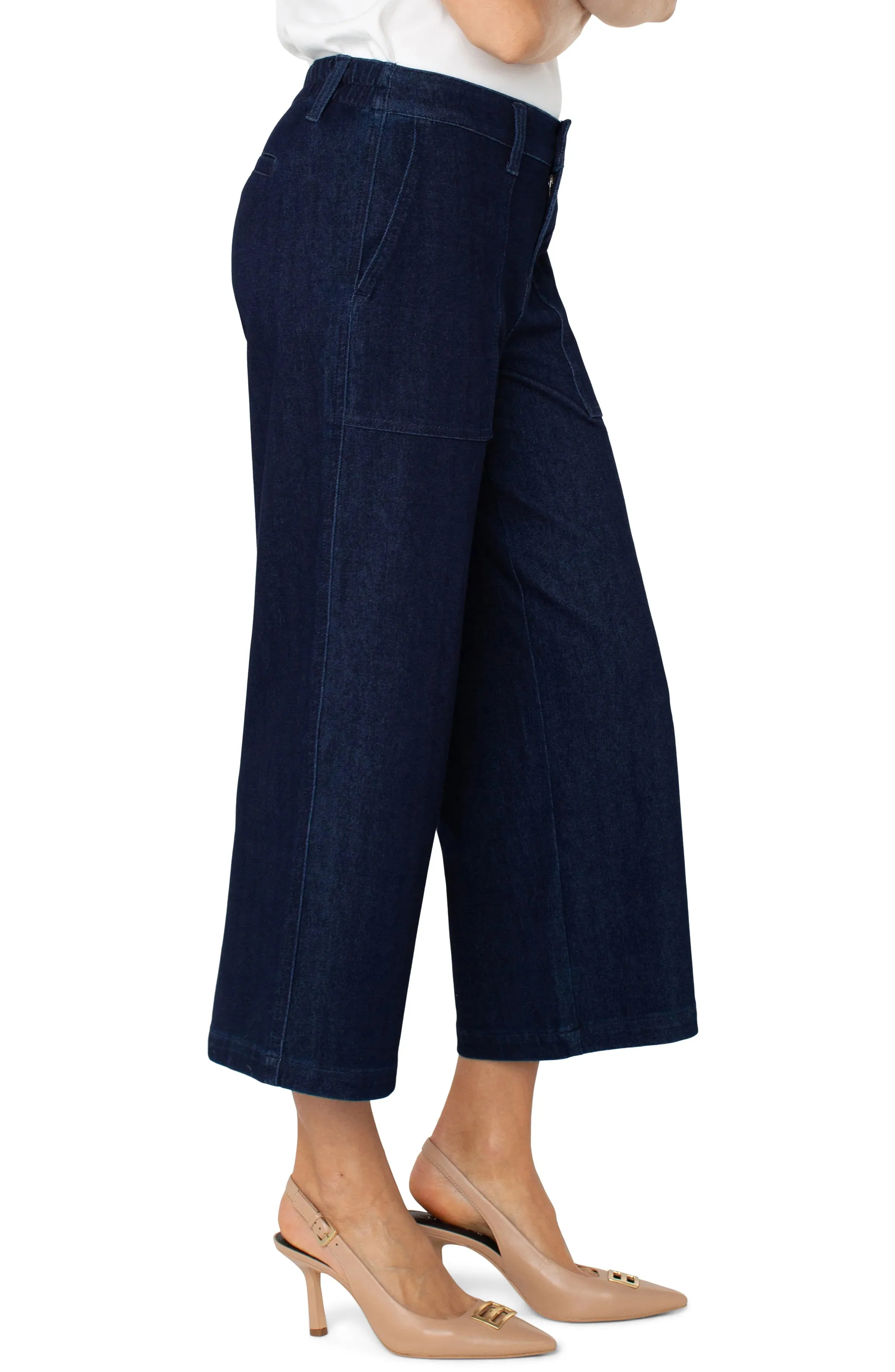 Liverpool - Wide Leg Cargo w/Elastic Back in Indigo Rinse