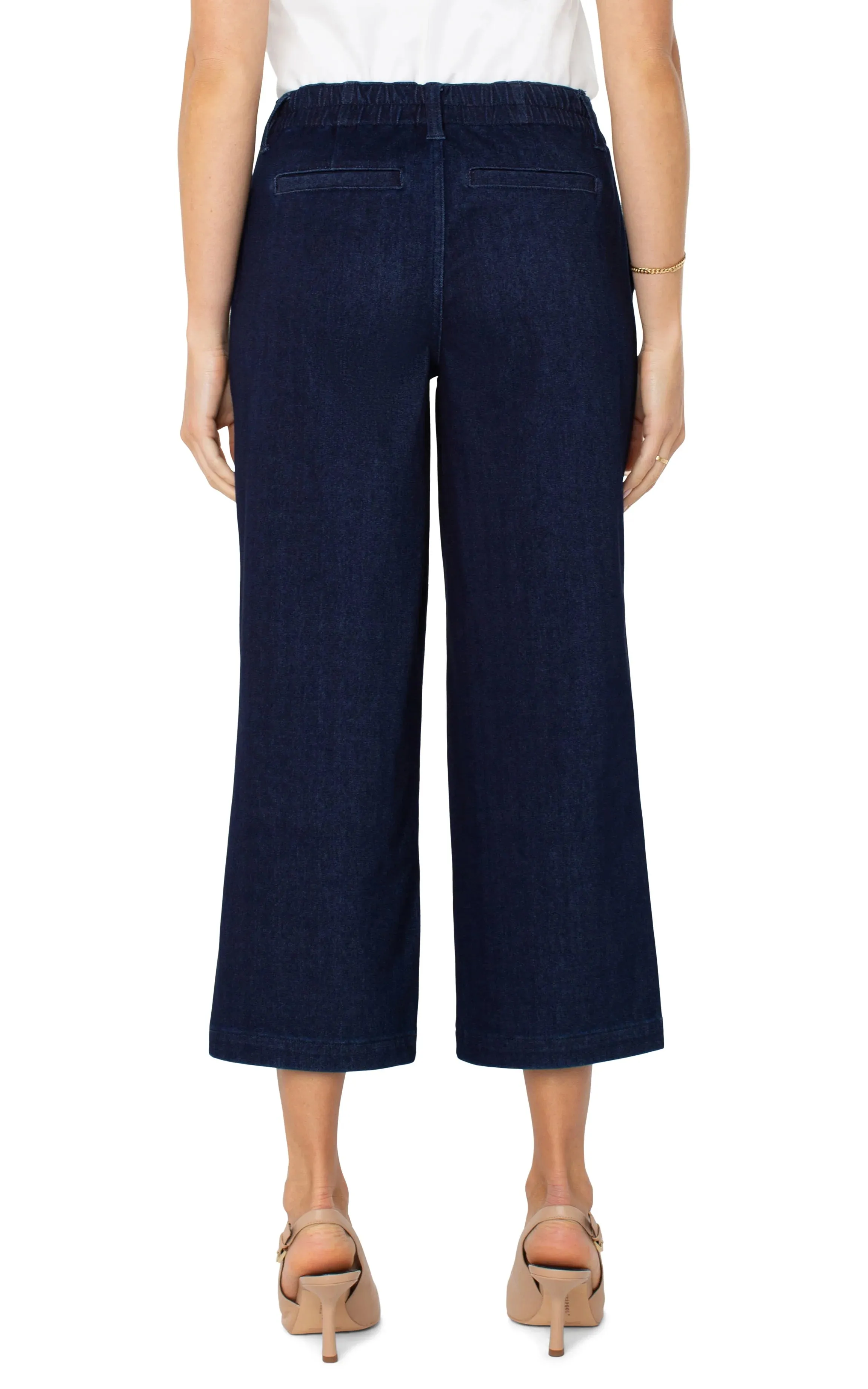 Liverpool - Wide Leg Cargo w/Elastic Back in Indigo Rinse