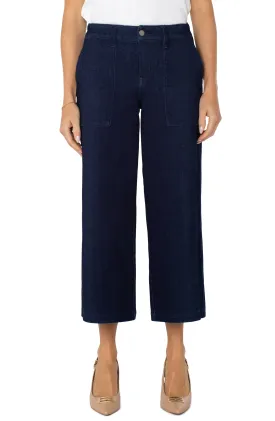 Liverpool - Wide Leg Cargo w/Elastic Back in Indigo Rinse