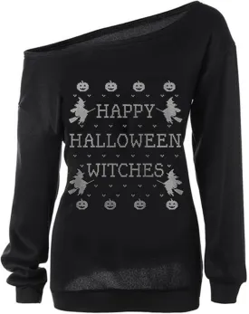 lymanchi Women Halloween Off Shoulder Sweatshirt Casual Loose Sexy Pullover Tops