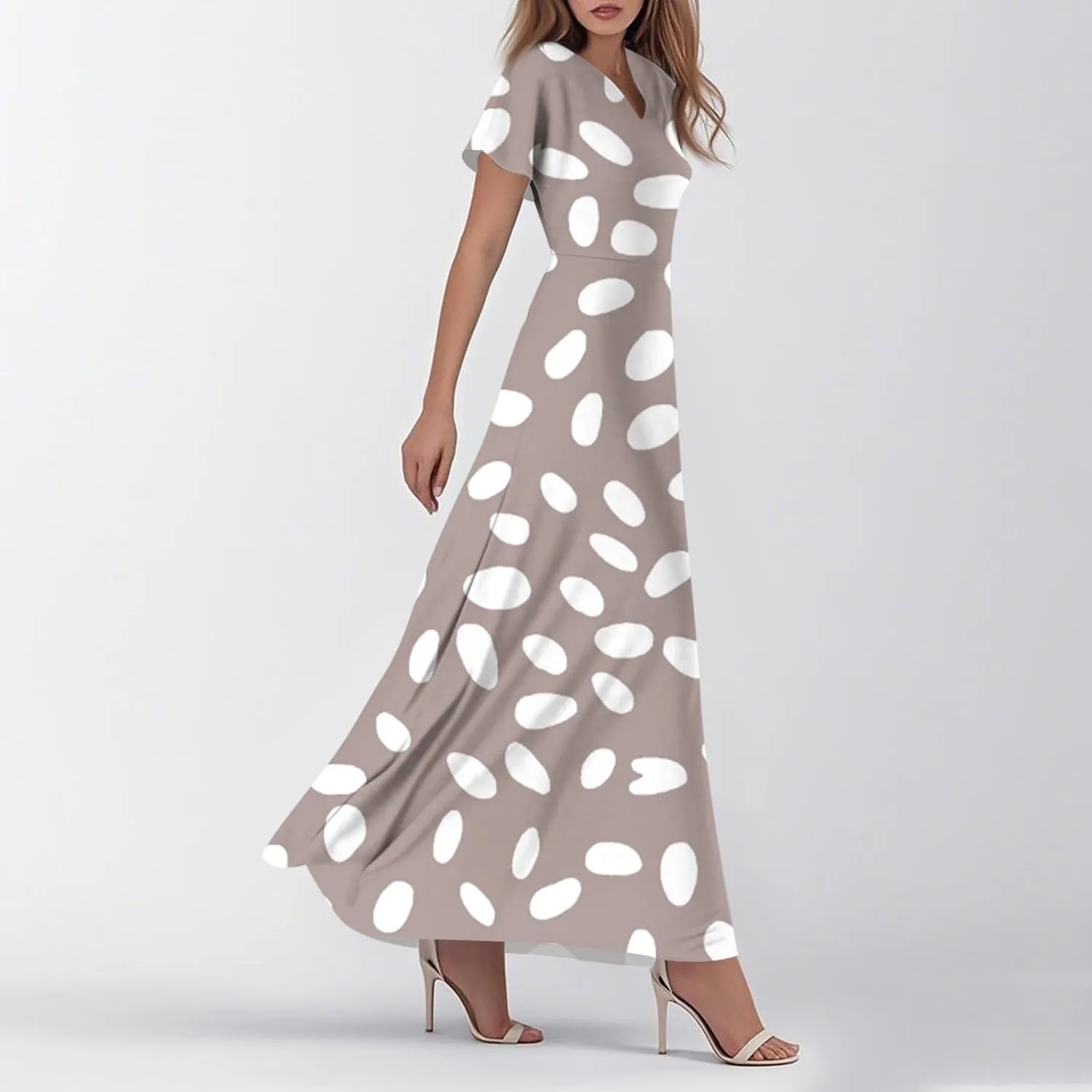 Maxi Dresses for Women,2025 Summer Elegant V Neck Short Sleeve Floral Beach Dress,Flowy Ruched Boho Vacation Dress