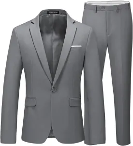 Mens 2 Piece Suit Slim Fit Wedding Prom Party Business Suit Notch Lapel One Button Blazer and Pants Tuxedo Set