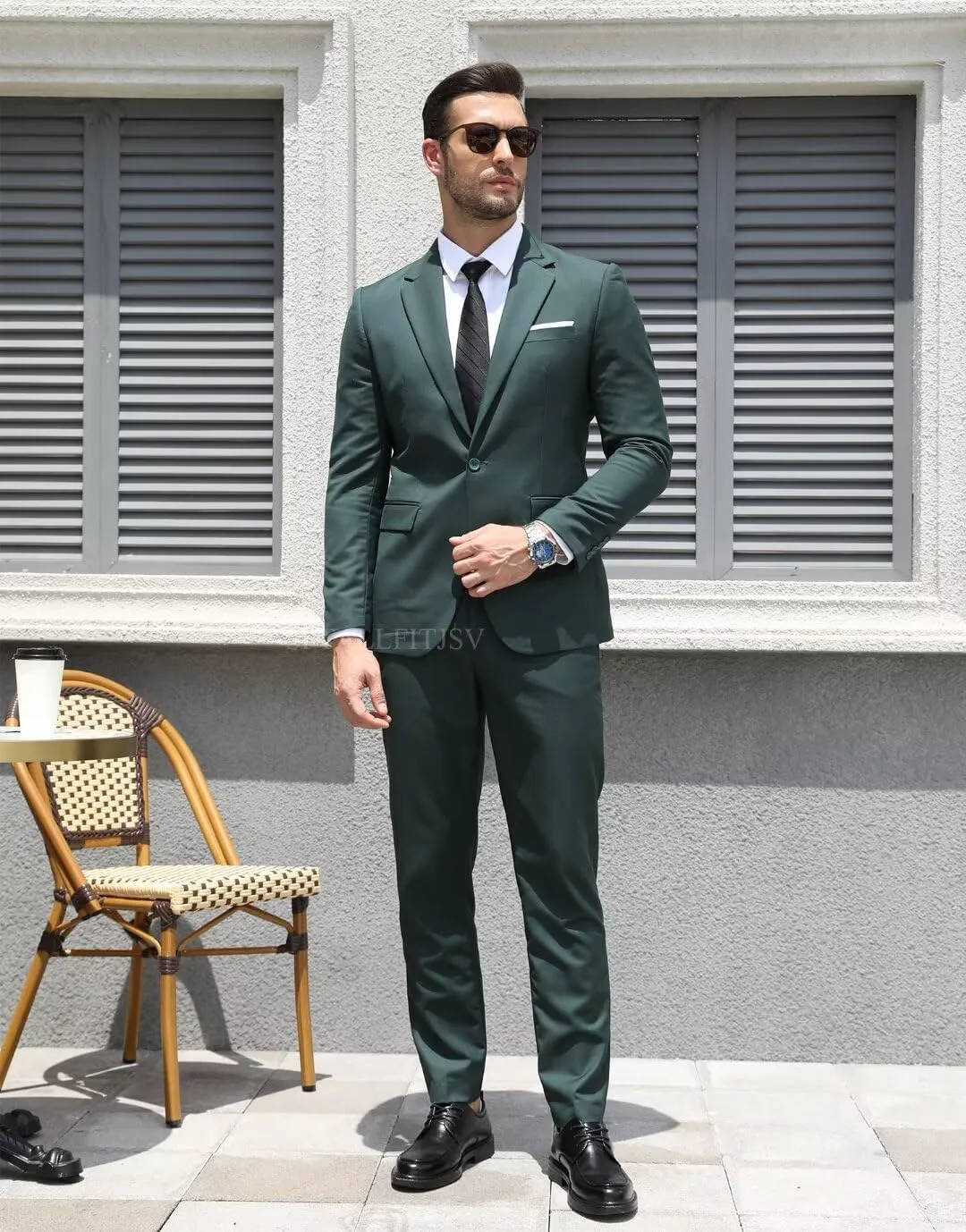 Mens 2 Piece Suit Slim Fit Wedding Prom Party Business Suit Notch Lapel One Button Blazer and Pants Tuxedo Set