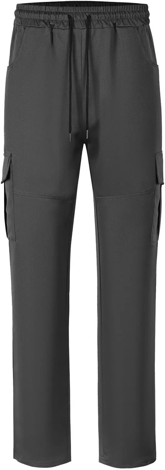 Men's Cargo Pant Elastic Drawstring Waist Straight Leg Pants with Pockets Casual Water Resistant Tapered Trousers