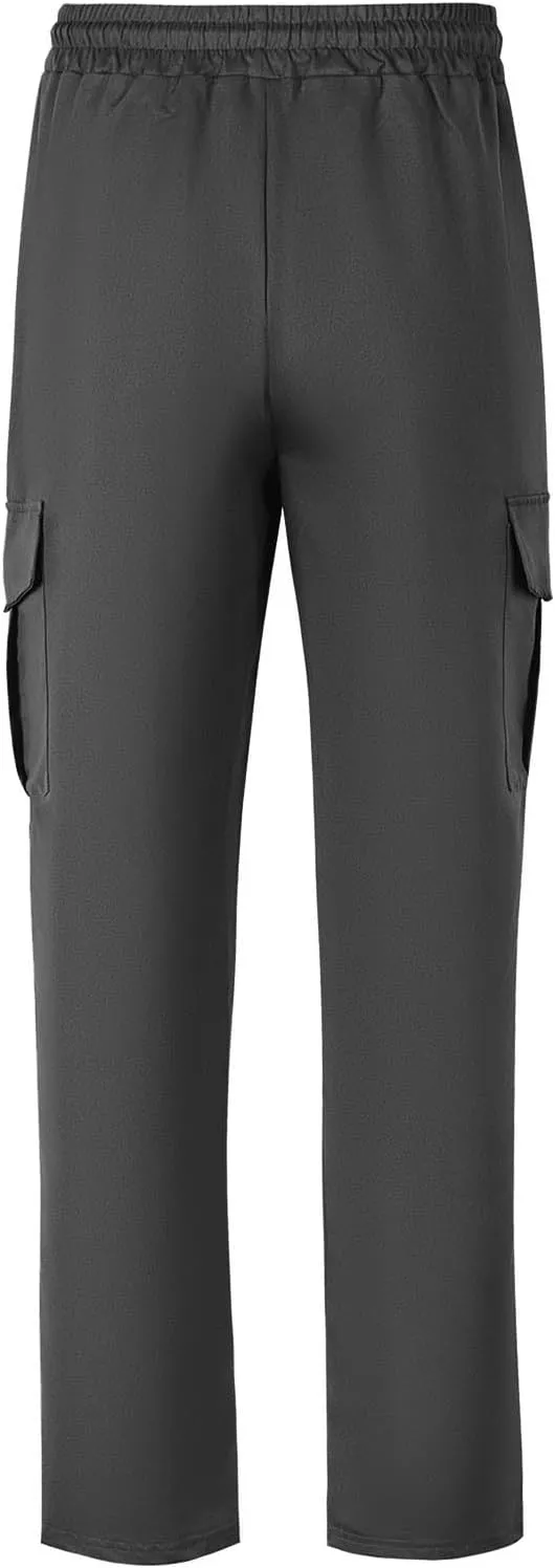 Men's Cargo Pant Elastic Drawstring Waist Straight Leg Pants with Pockets Casual Water Resistant Tapered Trousers