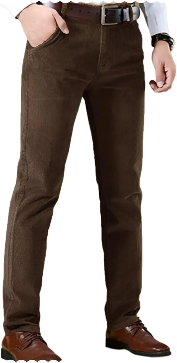 Men's Corduroy Formal Trousers Slim Fit Regular Suit Pants