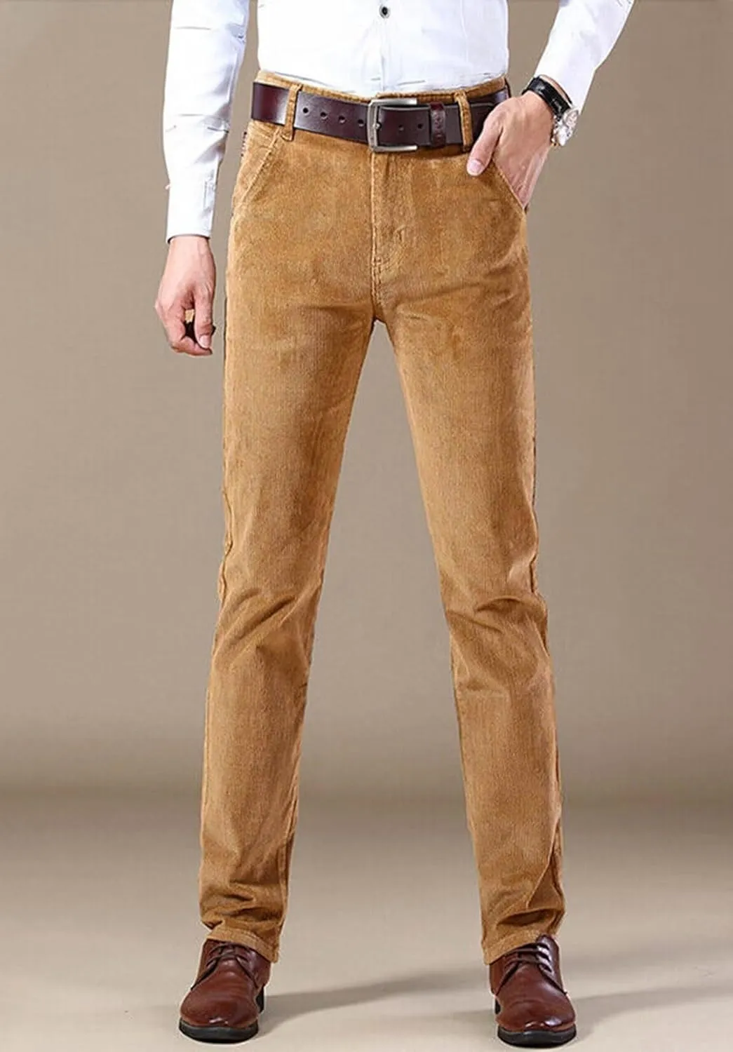 Men's Corduroy Formal Trousers Slim Fit Regular Suit Pants