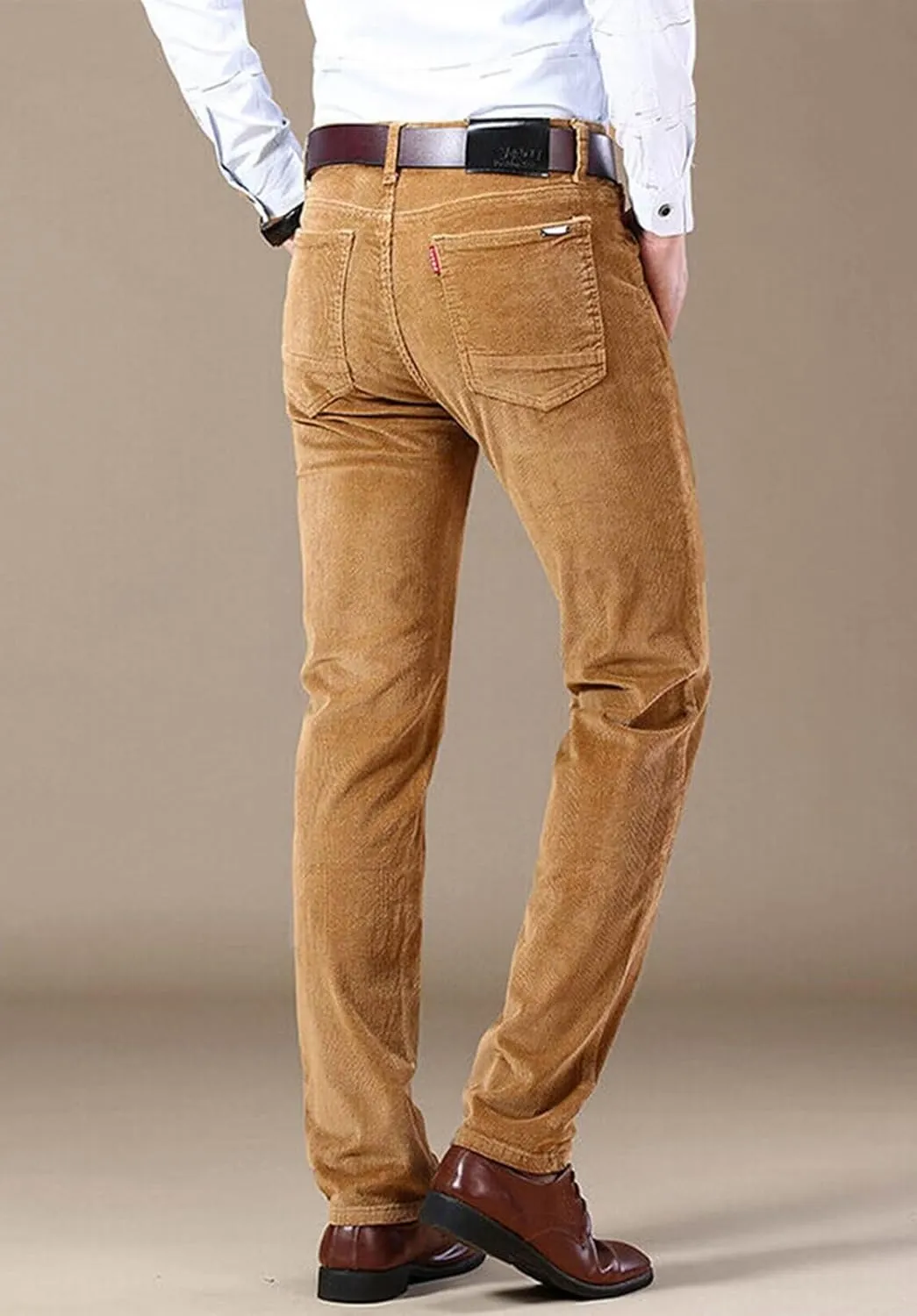 Men's Corduroy Formal Trousers Slim Fit Regular Suit Pants