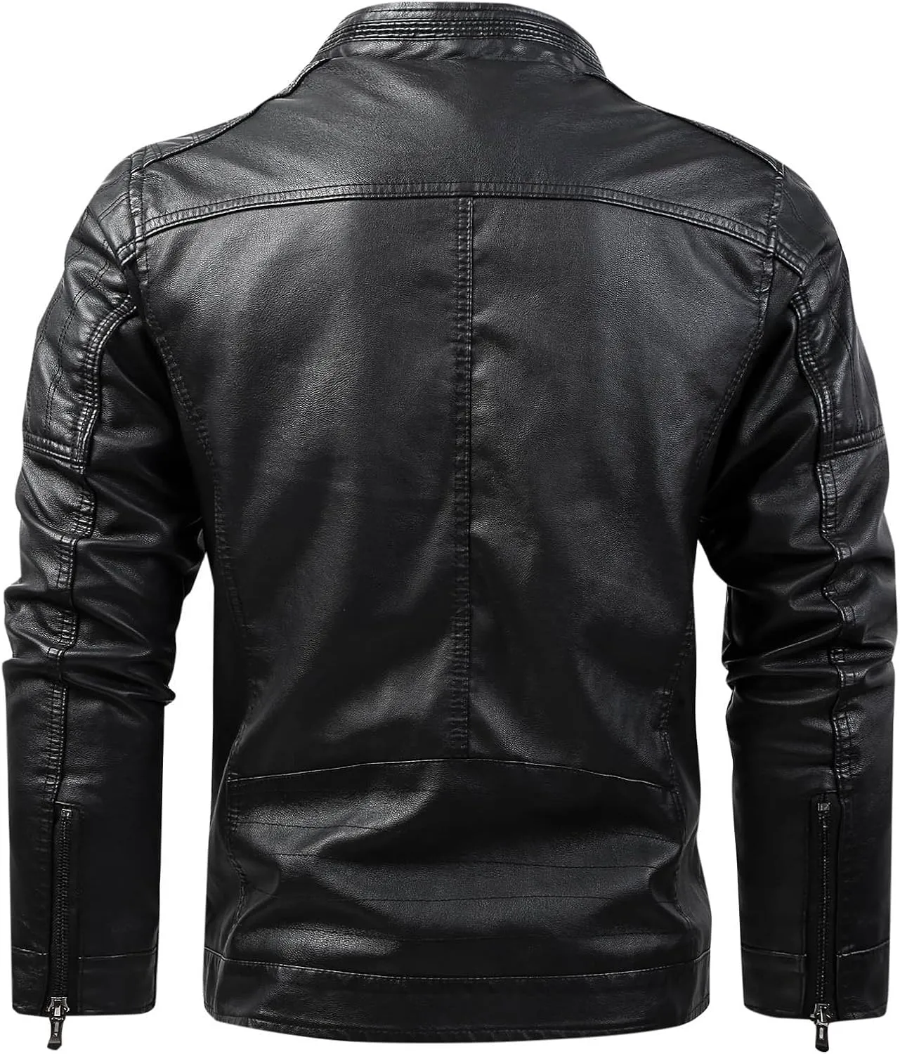 Mens Leather Jacket Fleece Lined Motorcycle Jacket Stand Collar Moto Jacket Vintage Faux Leather Jacket Warm Coats