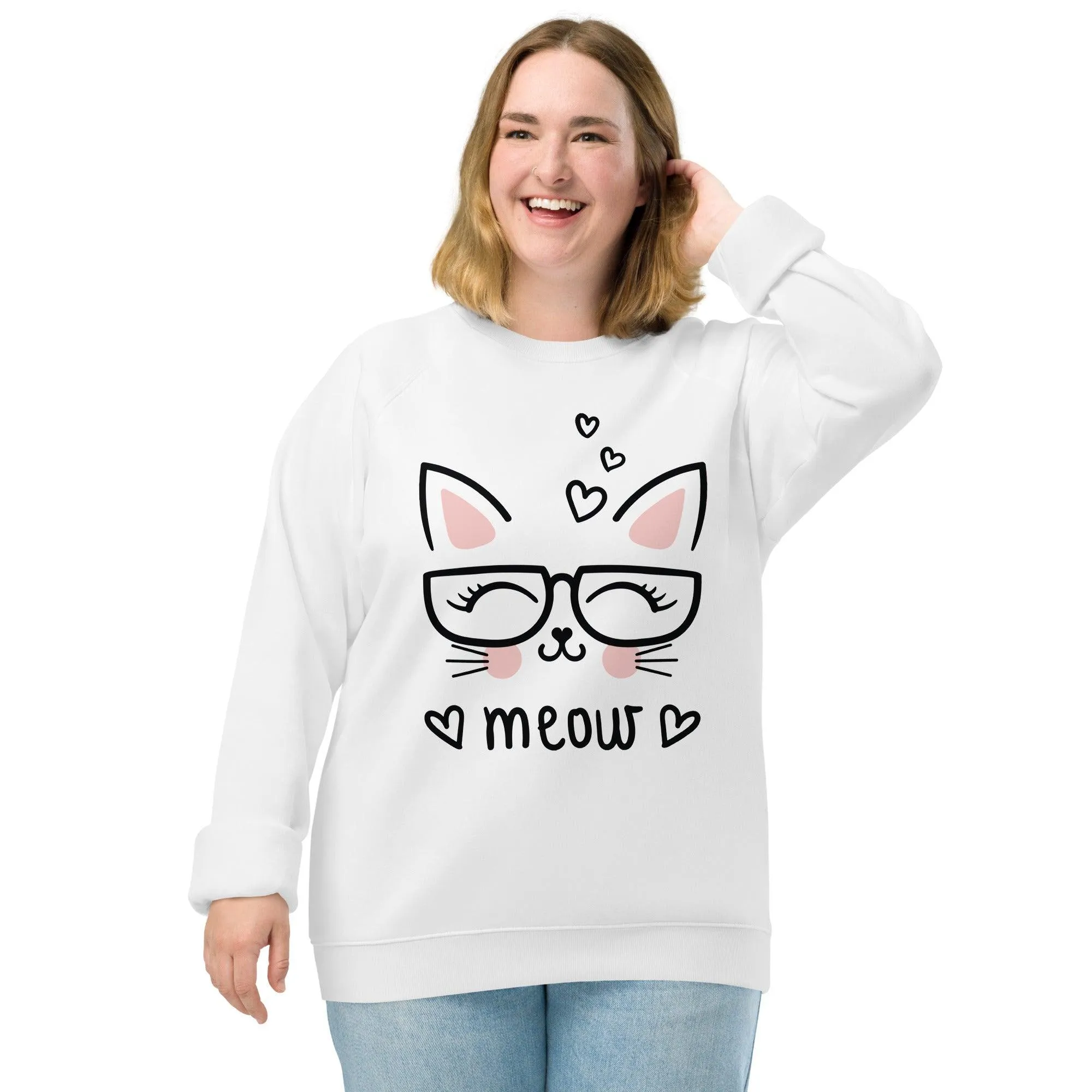 Meow The Cat Unisex organic raglan sweatshirt