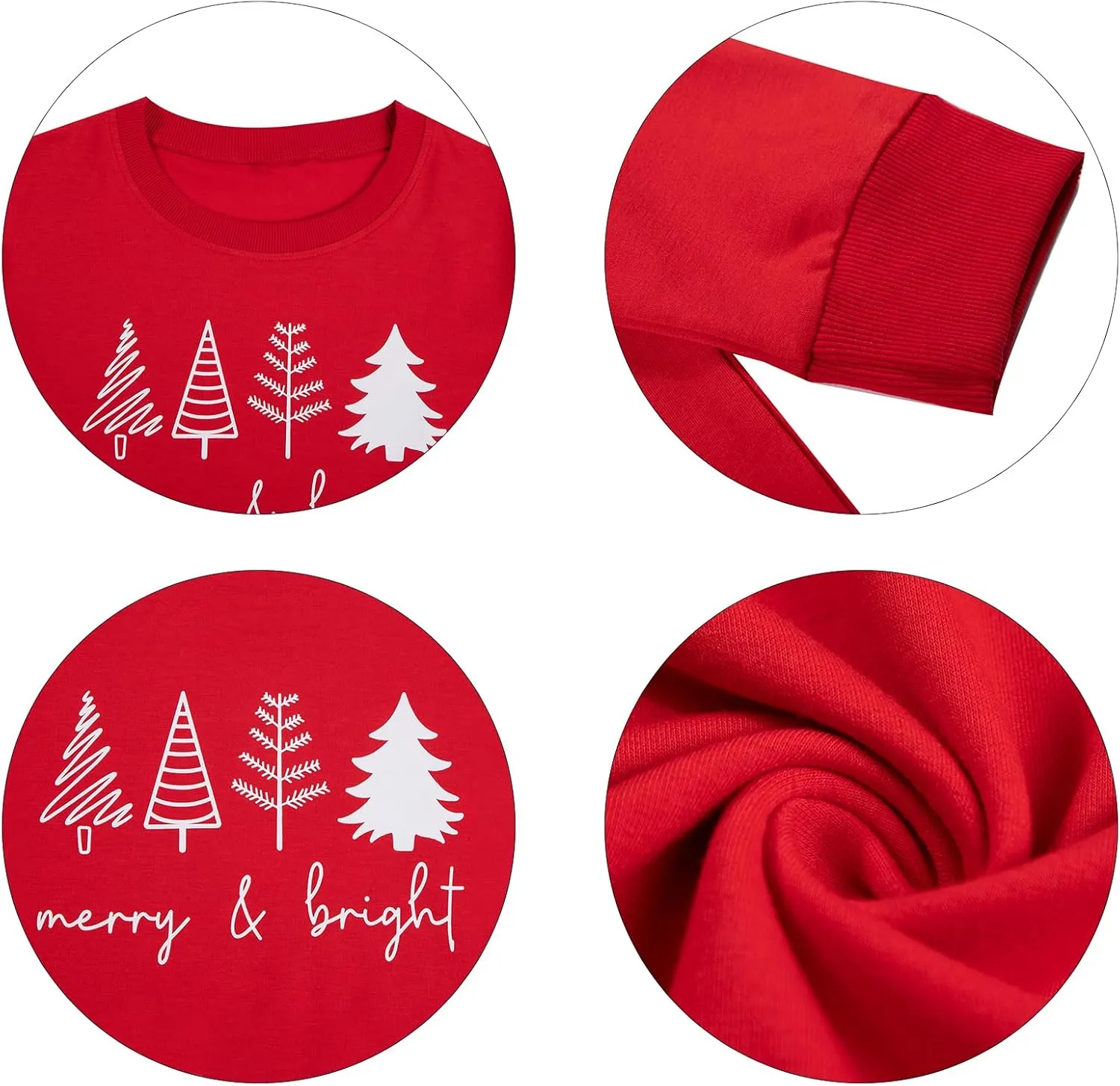 Merry Bright Sweatshirts Women Christmas Trees Sweatshirt Cute Xmas Gift Long Sleeve Shirt Pullover Tops