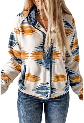 Molilove Women's Varsity Jacket Color Block Print Jacket Button Down Long Sleeve Fall Fashion Jackets Casual Outwear
