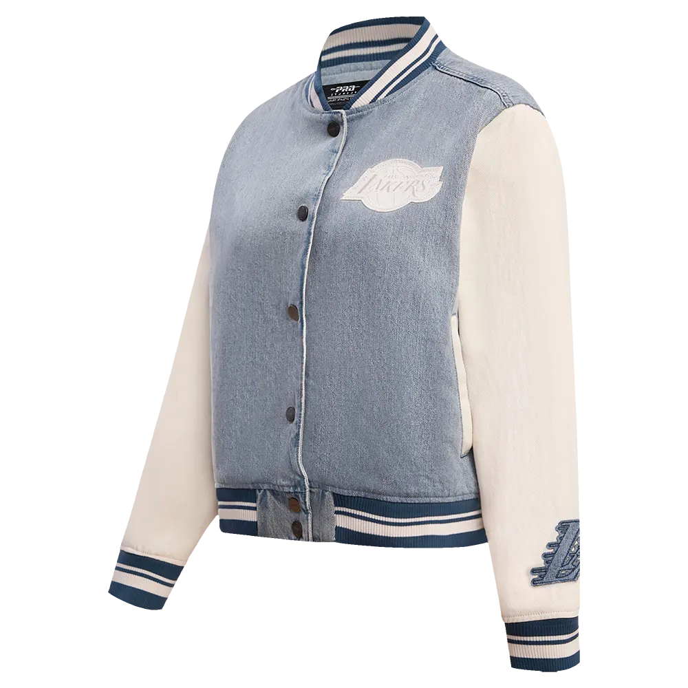 NBA LOS ANGELES LAKERS VARSITY BLUES WOMEN'S DENIM VARSITY WOMEN'S JACKET (DENIM/LINEN)