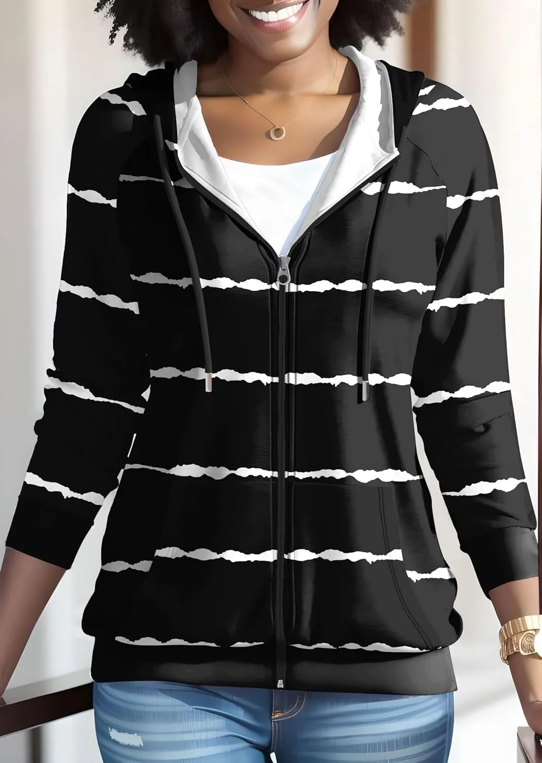 Nimsruc Zip Up Hoodies For Women Long Sleeve Casual