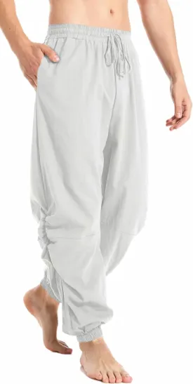 PACEIADTA Mens Casual Cotton Linen Pants Casual Elastic Waist Drawstring Yoga Jogger Pants