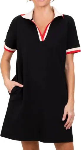 Polo Mini Dress for Women Casual V Neck Short Sleeves Tennis Dress Contrast Trim Shirt Dress with Pockets