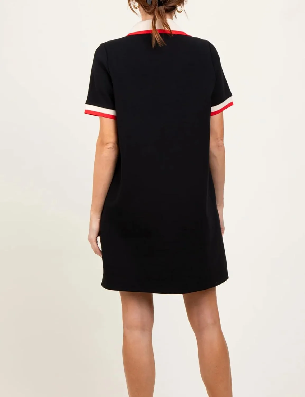 Polo Mini Dress for Women Casual V Neck Short Sleeves Tennis Dress Contrast Trim Shirt Dress with Pockets