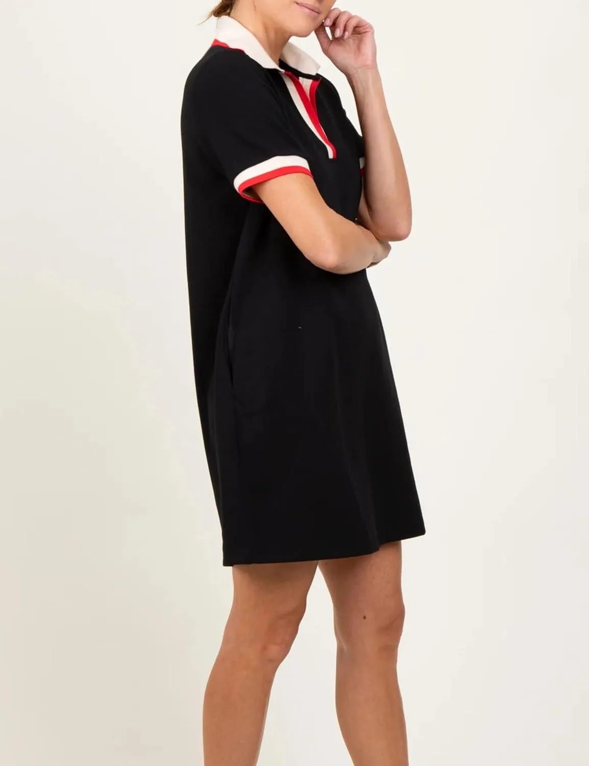 Polo Mini Dress for Women Casual V Neck Short Sleeves Tennis Dress Contrast Trim Shirt Dress with Pockets