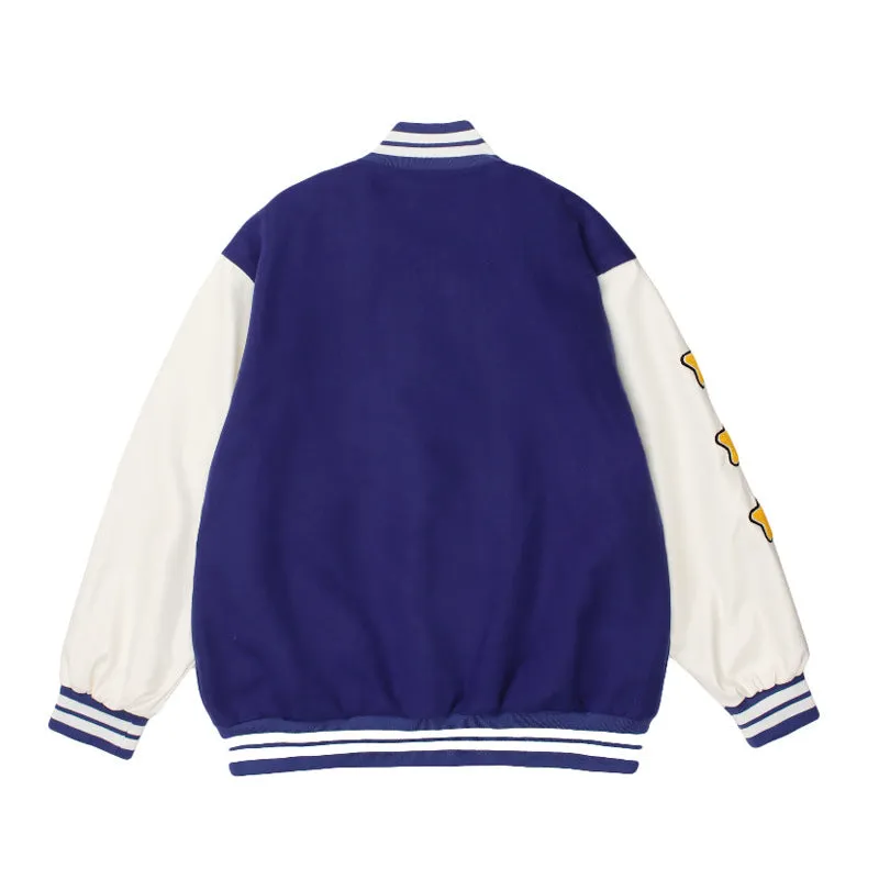 Red Varsity Jacket Vintage Smiling Face Embroidery Hip Hop Baseball Uniform PU Leather Sleeve Hip Hop Jacket