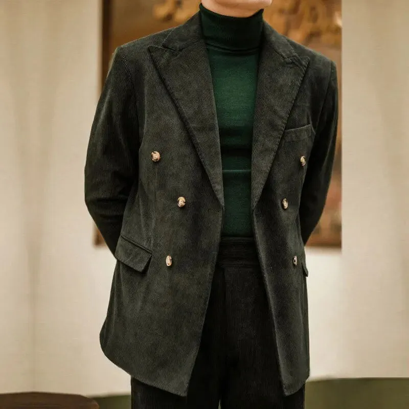 Retro Corduroy Double-Breasted Suit