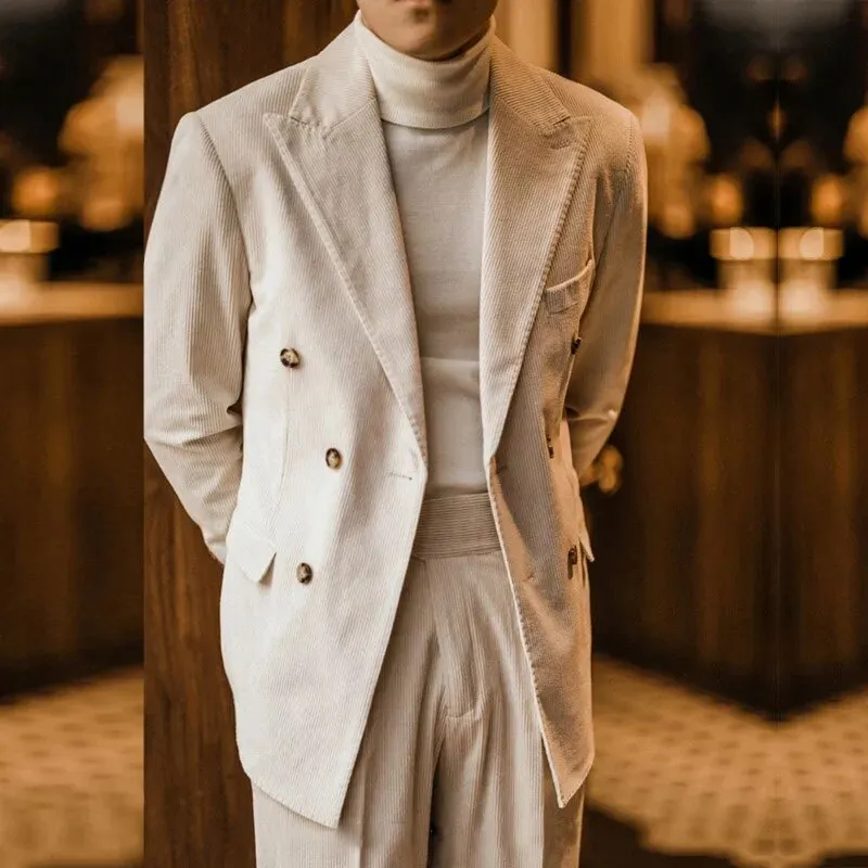 Retro Corduroy Double-Breasted Suit