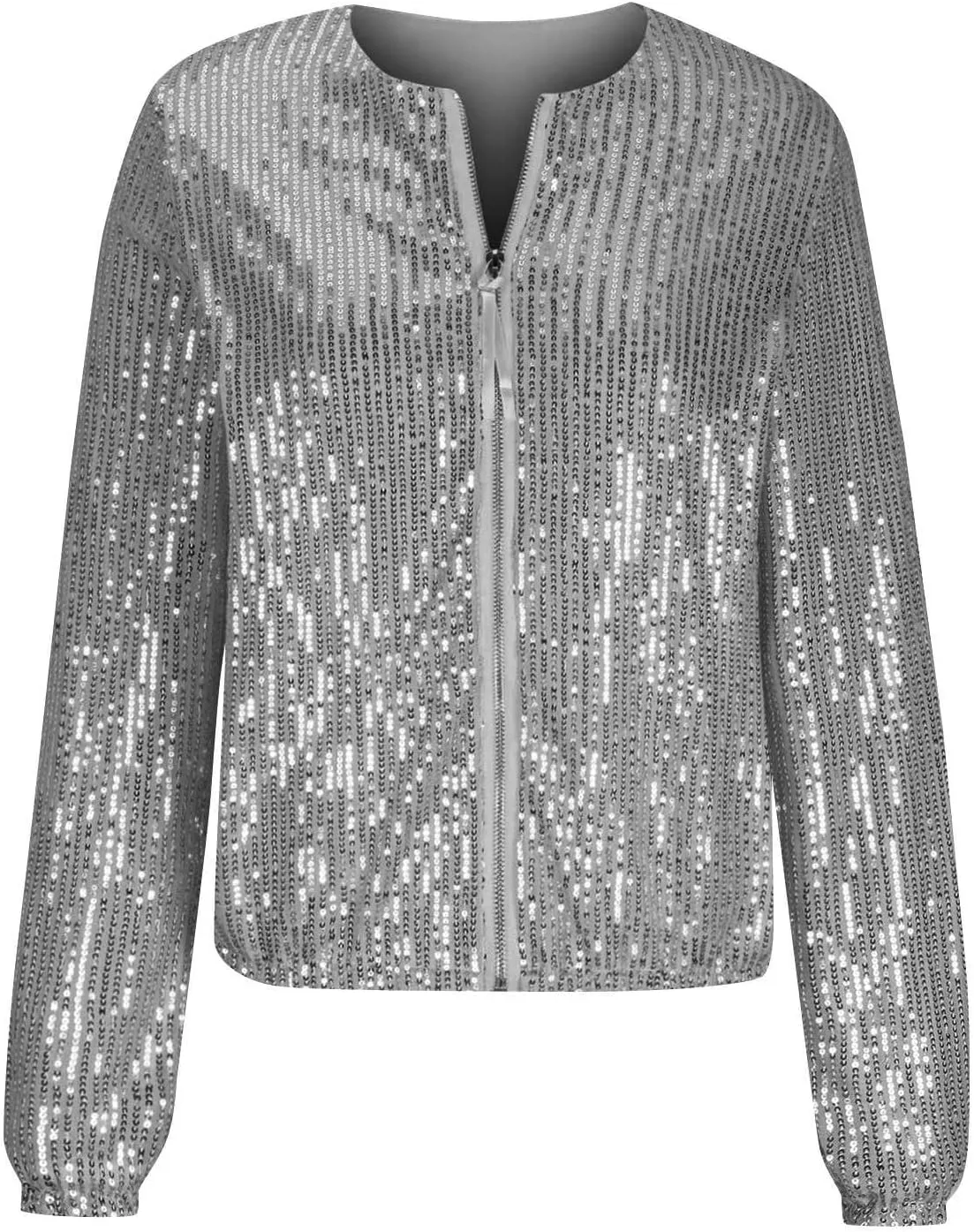 Sequin Jackets for Women Casual Sparkly Zip Up Bomber Jacket Dressy Glitter Loose Coat Outerwear Blazer Party Outfit