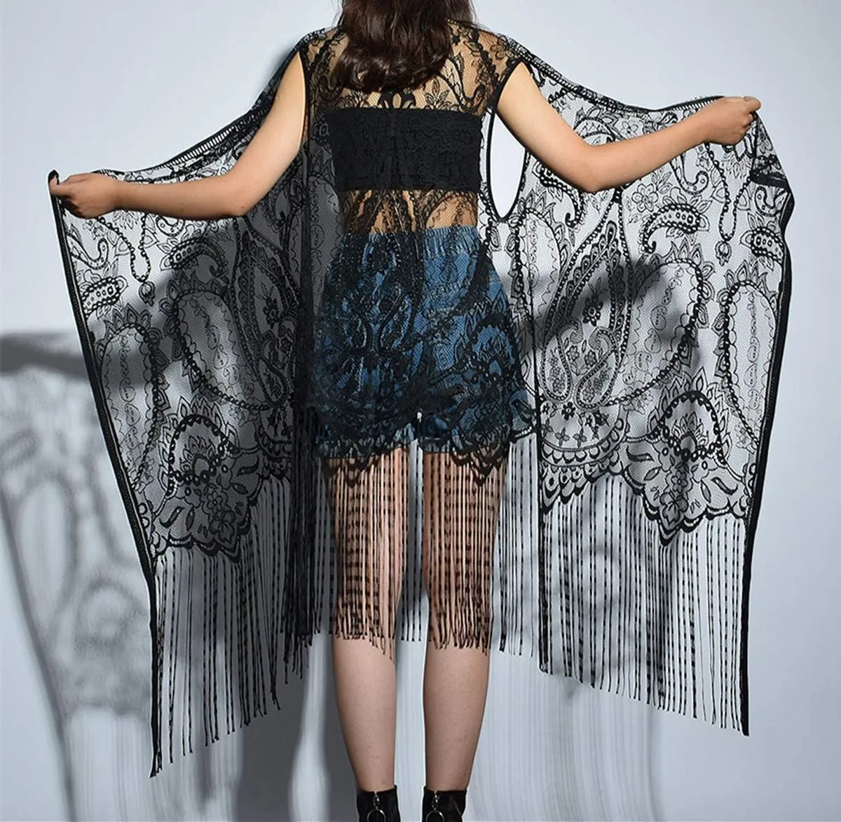 Sexy Lace Cardigan Women Vest Casual Hollow Out Perspective Plus Size Irregular Long Beach Elegant Tops Waistcoat