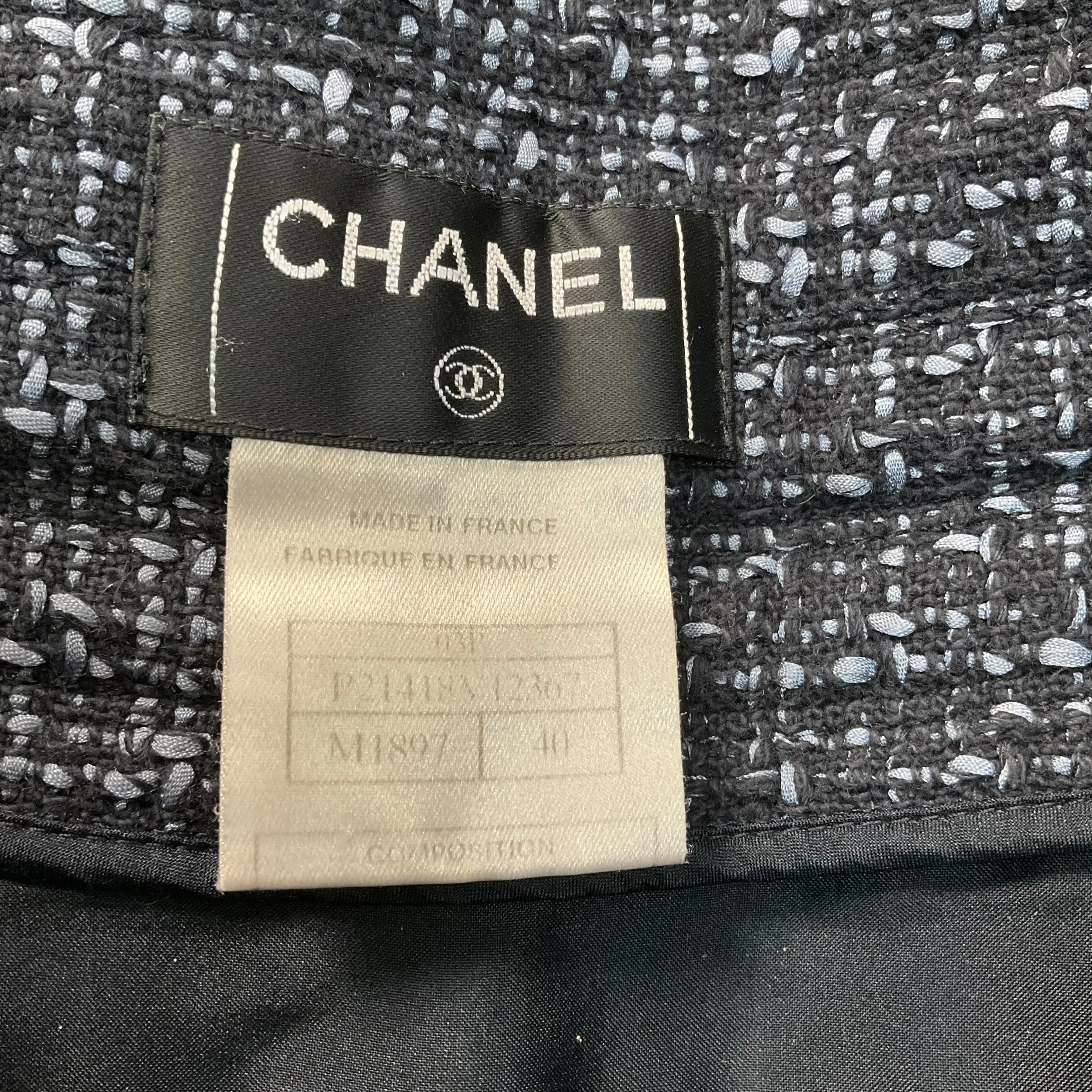 SIZE 40 CHANEL Blue Zip Tweed Jacket