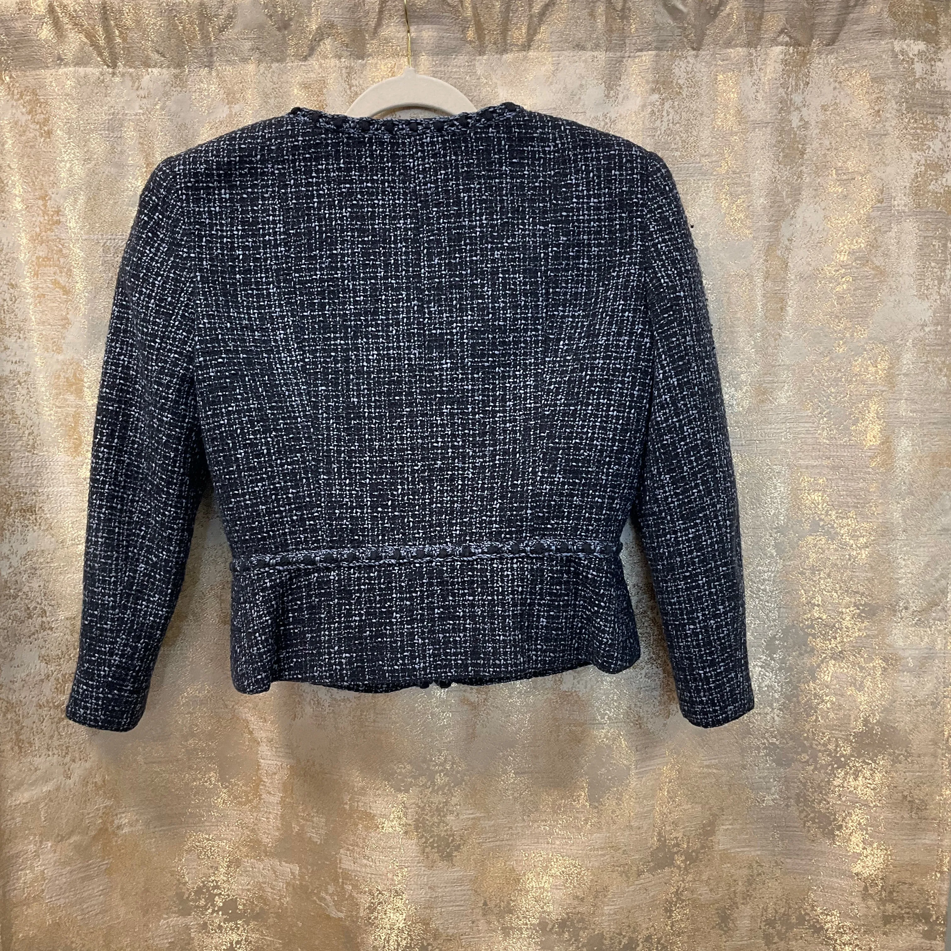 SIZE 40 CHANEL Blue Zip Tweed Jacket
