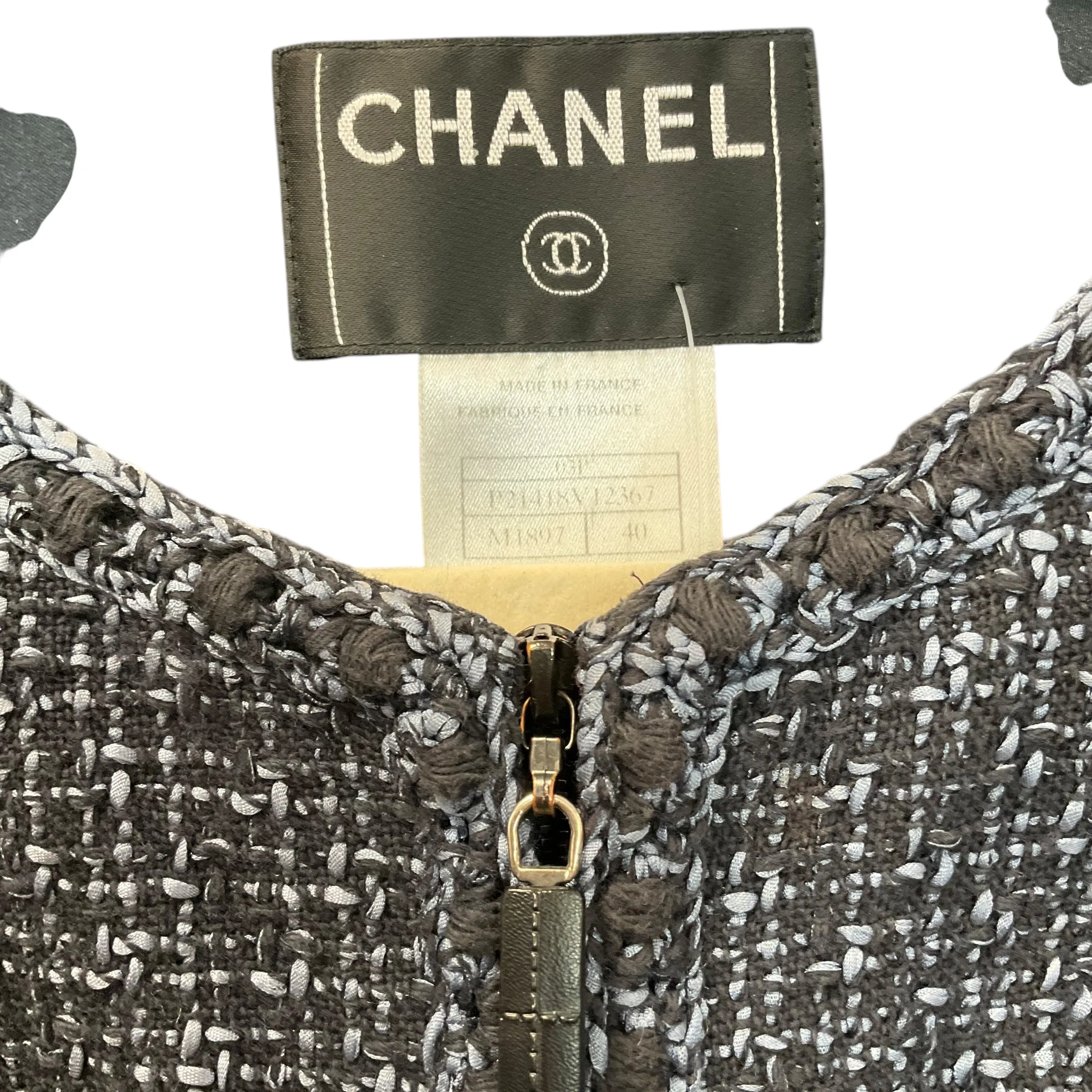 SIZE 40 CHANEL Blue Zip Tweed Jacket
