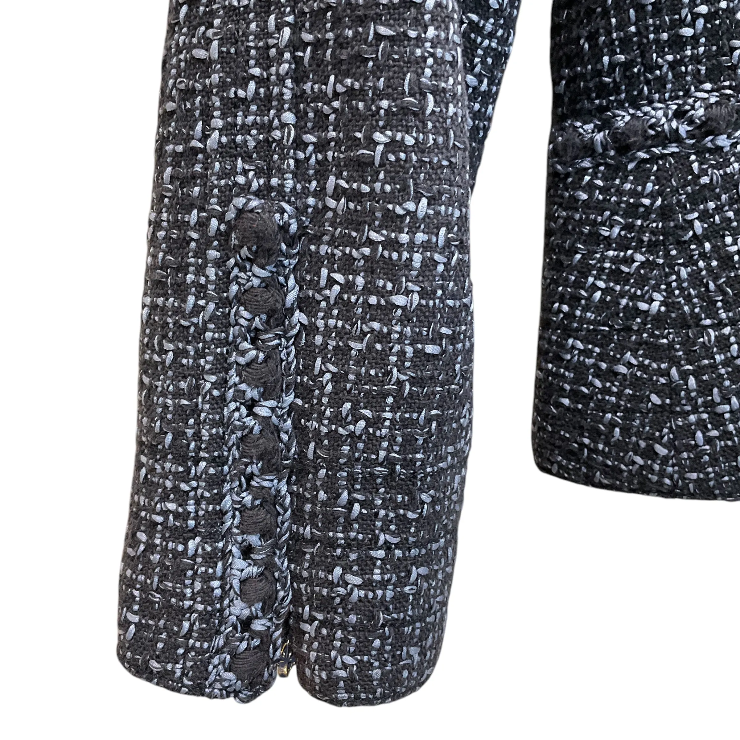 SIZE 40 CHANEL Blue Zip Tweed Jacket