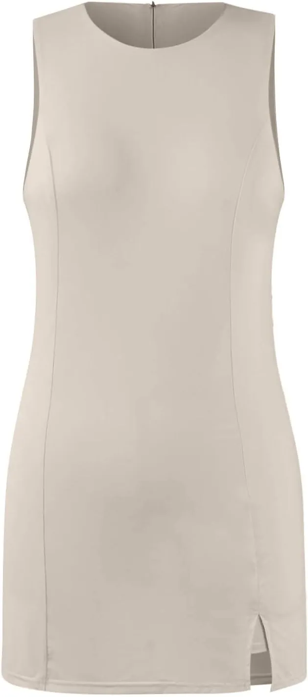 Skort Dress for Women Sleeveless Bodycon Side Slit Mini Tennis Dress with Shorts Cute Summer Active Comfy Shift Dresses