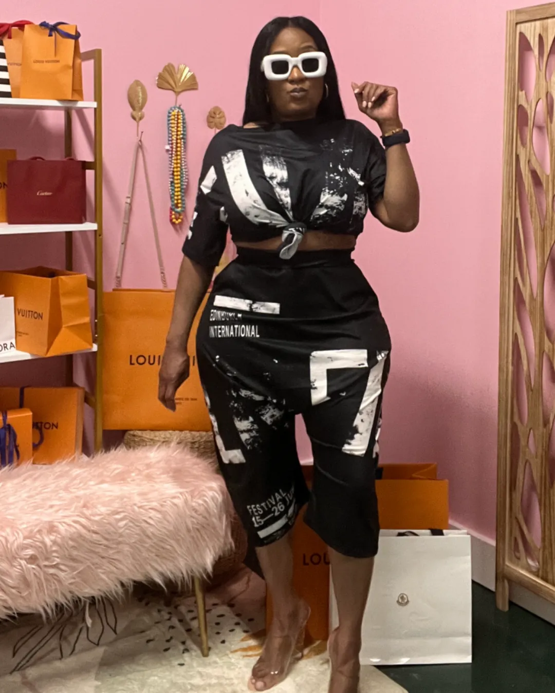 SNOB Hammer Harem Oversized Pants Set-Black