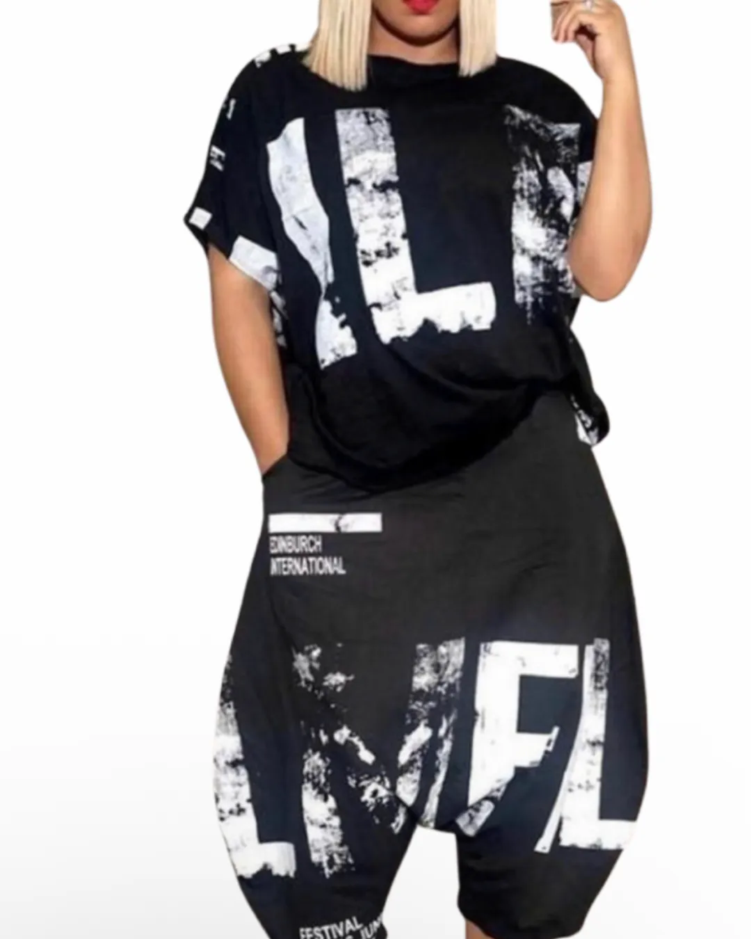 SNOB Hammer Harem Oversized Pants Set-Black