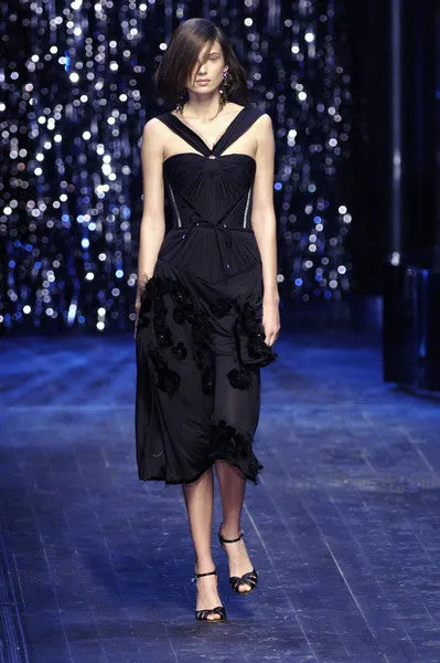 Stunning Fall 2005 Christian Dior by John Galliano Black Pleated Silk Jersey Corseted Dress