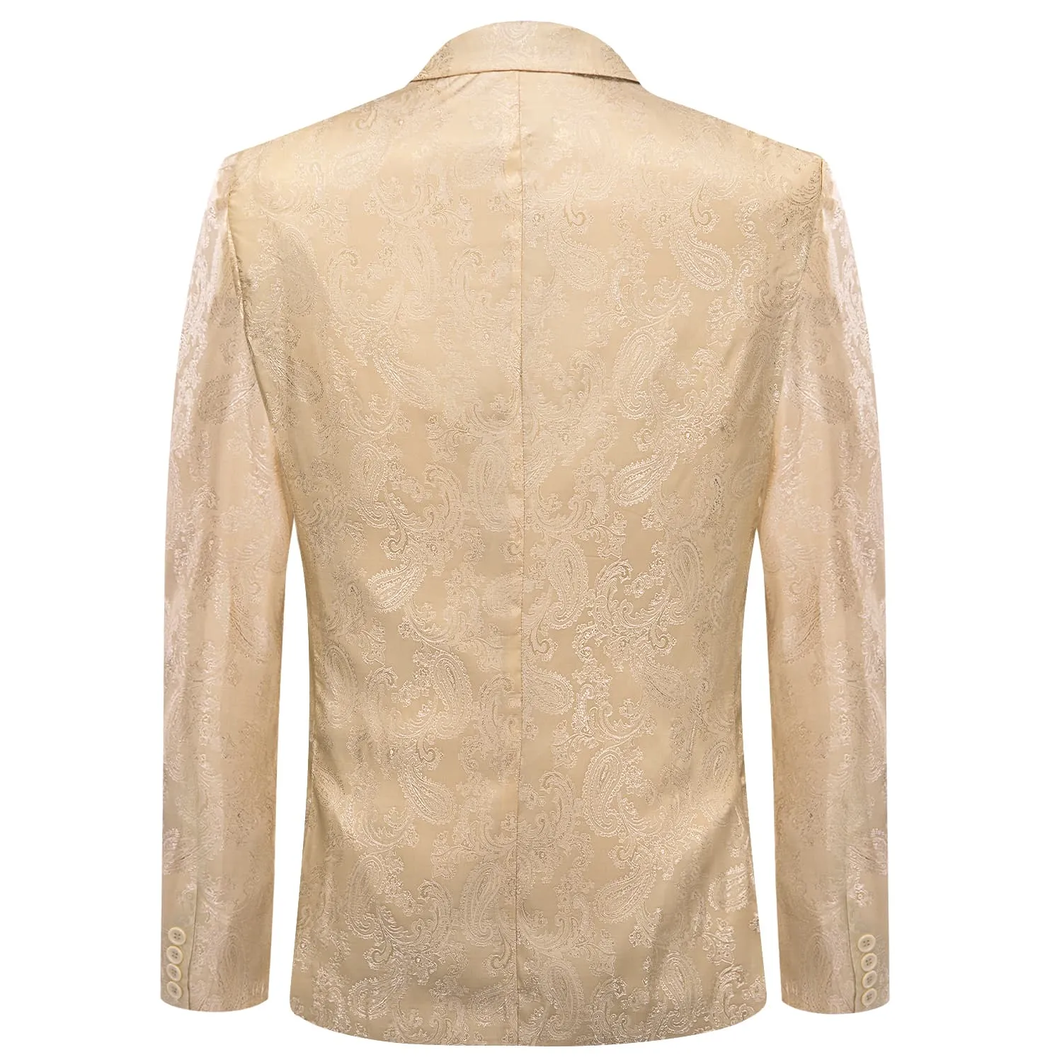 Ties2you Dress Suit for Men Champagne Paisley Notched Collar Silk Suit