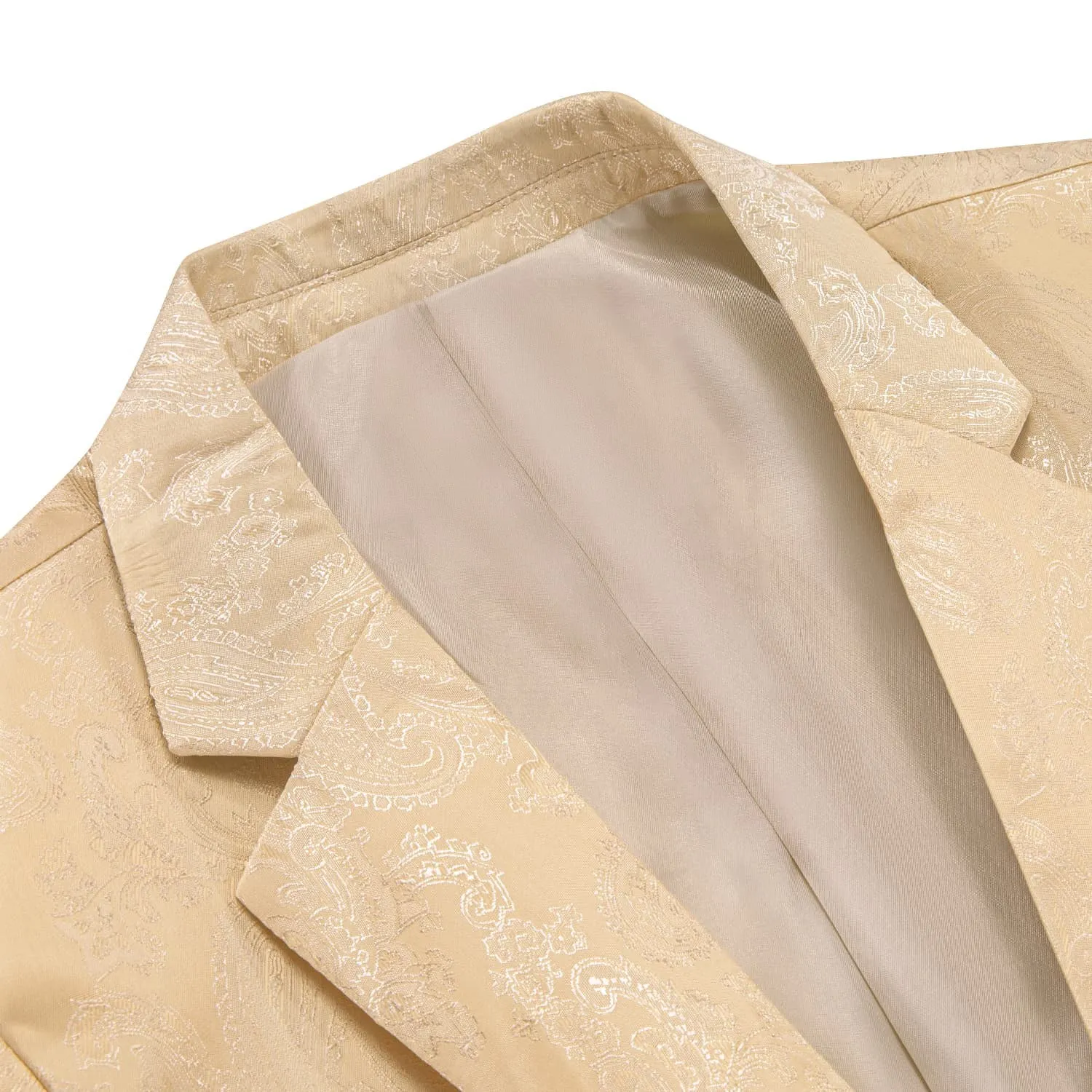 Ties2you Dress Suit for Men Champagne Paisley Notched Collar Silk Suit