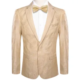 Ties2you Dress Suit for Men Champagne Paisley Notched Collar Silk Suit
