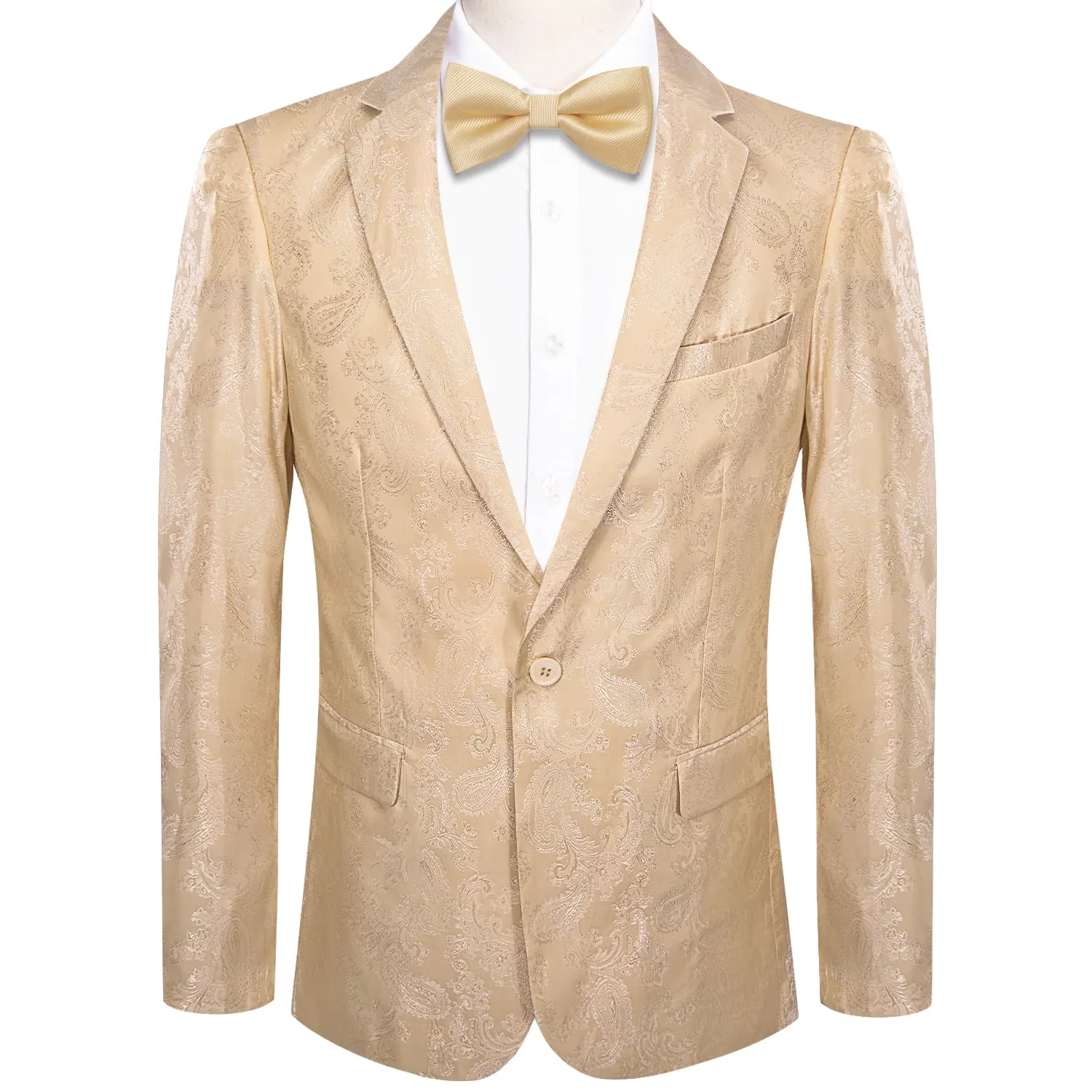 Ties2you Dress Suit for Men Champagne Paisley Notched Collar Silk Suit